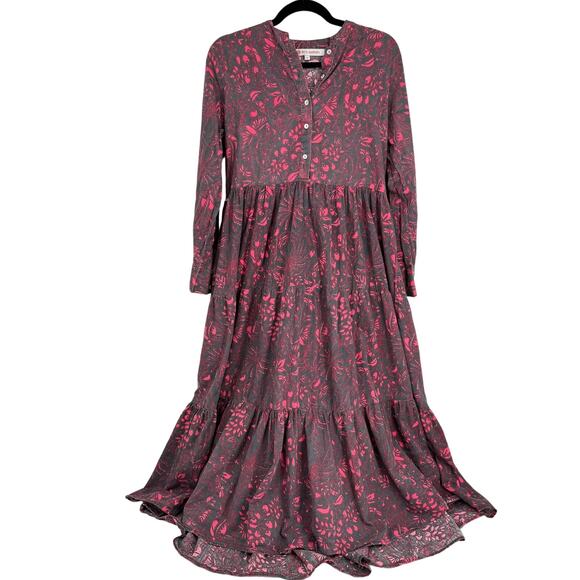 Ro's‎ Garden Long Sleeves Button Front Maxi Dress Black & Red Size Large - Picture 1 of 5